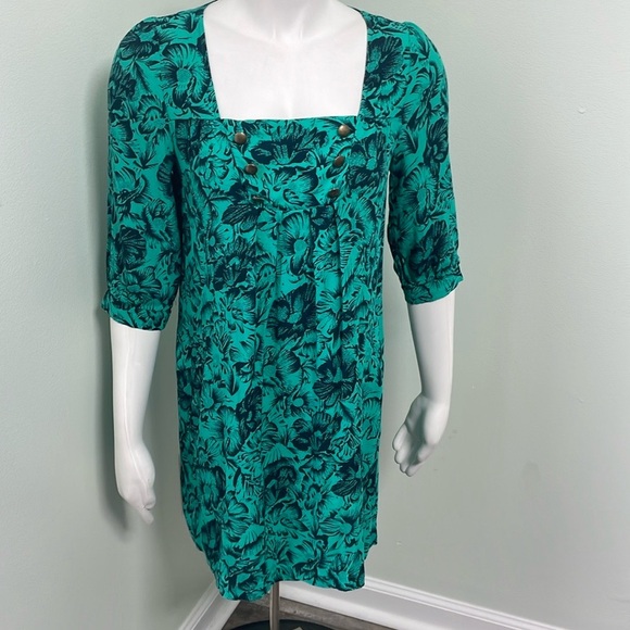 ANTHROPOLOGIE Maeve Rosemary Teal and Navy Floral Mini  dress size 2 - Picture 1 of 7
